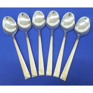 6 - Bestecke SBB4 Gold Accent 18/10 Stainless Edelstahl Flatware SOUP SPOONS